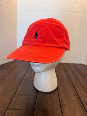 Polo Ralph Lauren Red Baseball Cap Hat Blue Pony Embroidered One Size